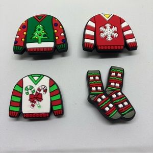 Jibbitz shoe charms fit crocs ugly Christmas sweater theme. Set of 4